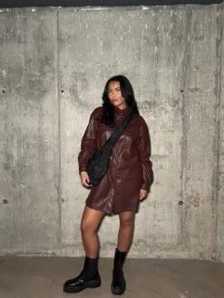 Glamorous Burgundy-PU Shirt Mini-Dress