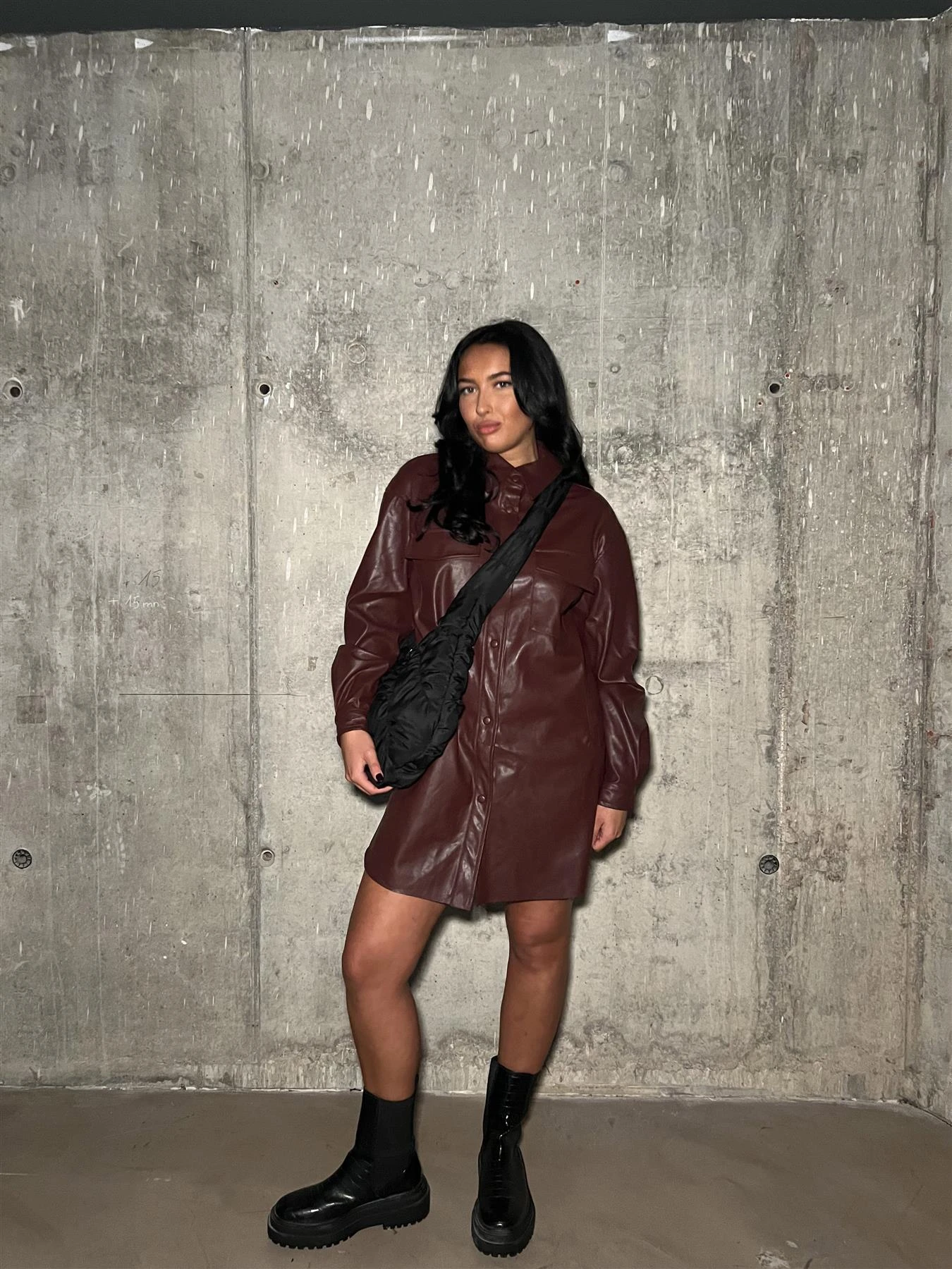 Glamorous Burgundy-PU Shirt Mini-Dress 3 Glamorous Burgundy-PU Shirt Mini-Dress