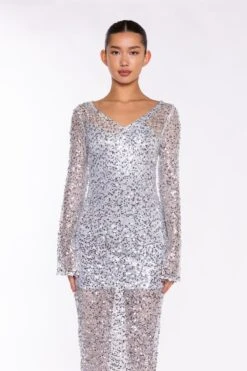 Glamorous Silver Sequin-Mesh V-neck Maxi-Dress -Glamorous Shop a1af0d31 40fc 424a b93e 1fda8a5721e1