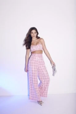 Glamorous Cher Co-ord Ruched Waist Trousers - Pink Check Sequin -Glamorous Shop a1c428f4 ae4e 4089 9dbe 1c2a76226204