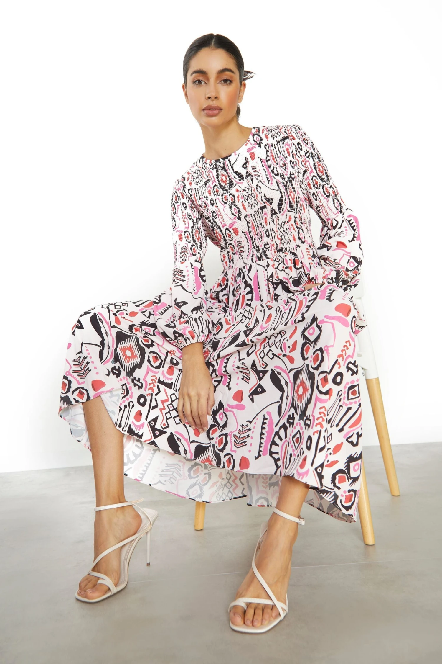 Glamorous Multi Abstract Long Sleeve Midi Dress 3 Glamorous Multi Abstract Long Sleeve Midi Dress