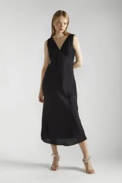 Glamorous Black V-neck Midi-Dress