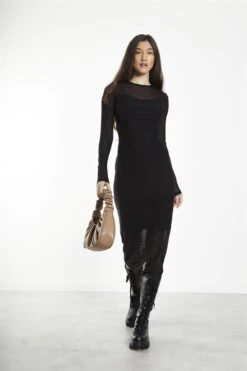 Glamorous Black Mesh Crew Neck Midi-Dress