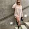 Glamorous Dusty-Pink Crew-Neck Midi-Dress -Glamorous Shop a62f2a75 bb67 46b2 be05 beb1a4f688e1