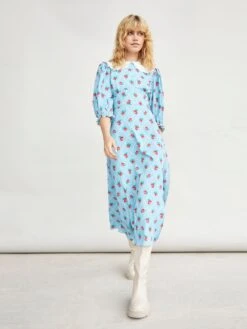 Glamorous Rose Trellis Pattern White Collar Midi Dress -Glamorous Shop a679447ea8df5706b0b2d577a202c795