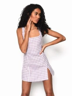 Glamorous Lilac Houndstooth Print Mini Dress