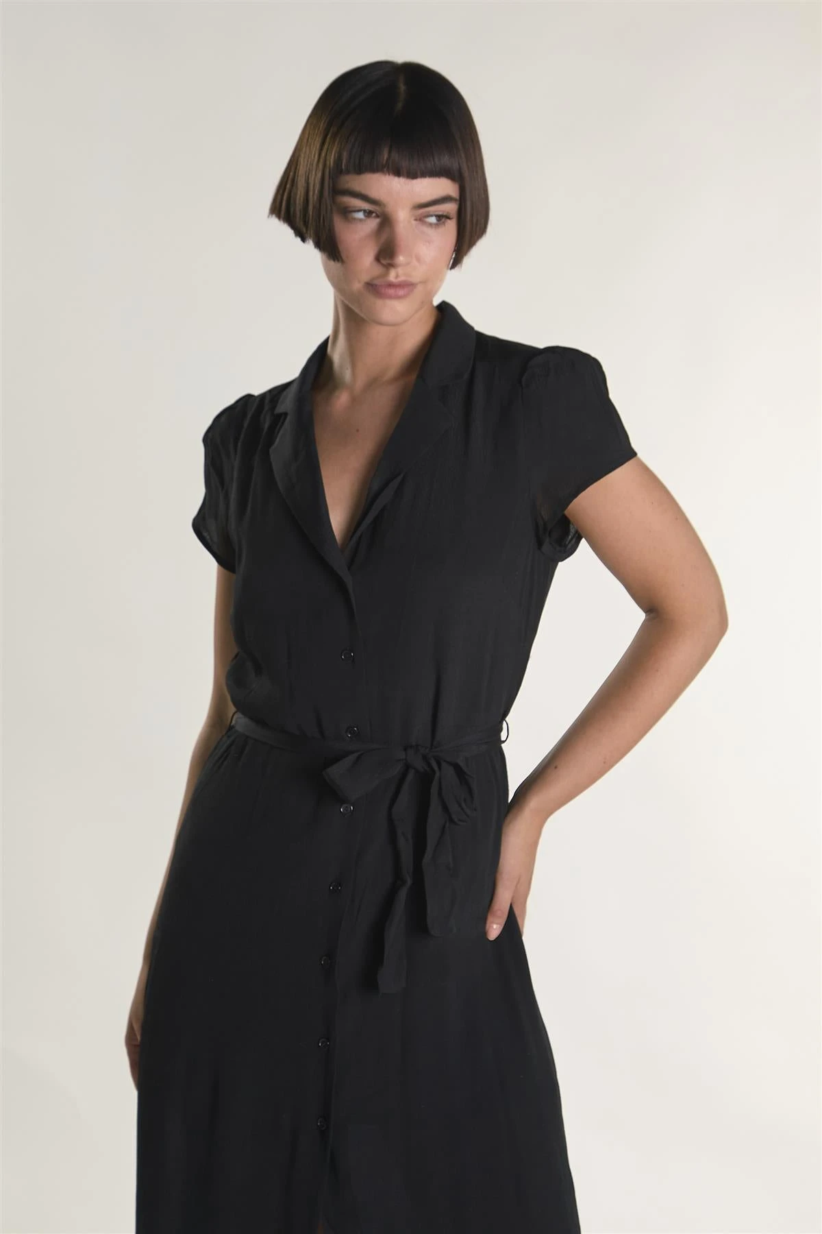Glamorous Black Short-Sleeve-Button-Front-Wrap Midi-Dress 5 Glamorous Black Short-Sleeve-Button-Front-Wrap Midi-Dress - Image 3