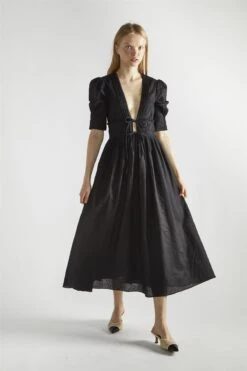 Glamorous Black Deep-V-Neck-Skater Midi-Dress