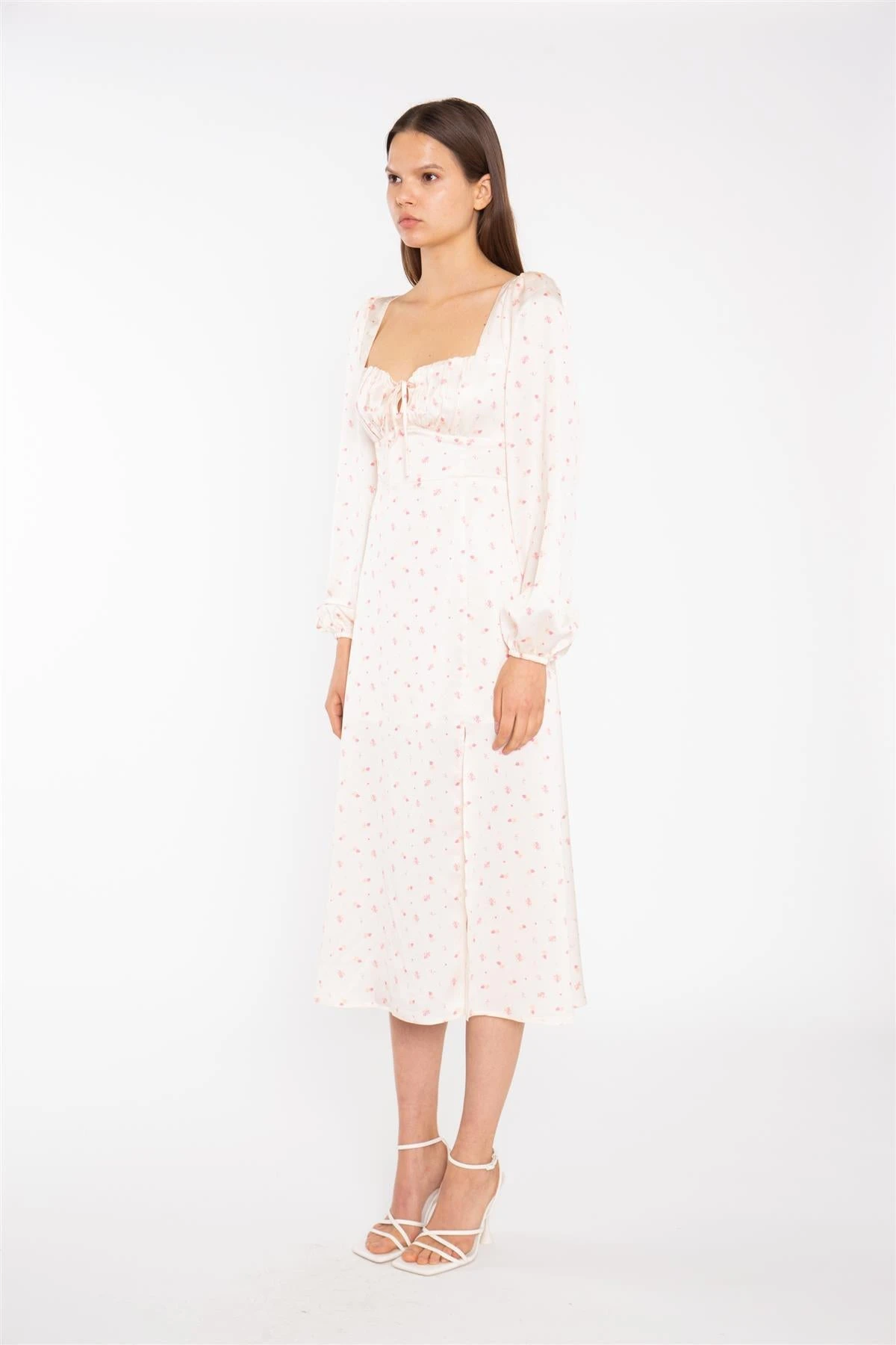 Glamorous Peach-Pink Daisy Milkmaid Midi-Dress 5 Glamorous Peach-Pink Daisy Milkmaid Midi-Dress - Image 3
