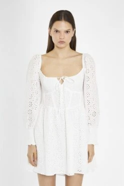 Glamorous White-Broderie Lace-Up Corset Mini-Dress