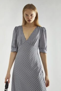 Glamorous Light-Blue Check V-Neck Midi Tea-Dress -Glamorous Shop af5ccf24 9922 42bf a014 8cc845b8dbf3