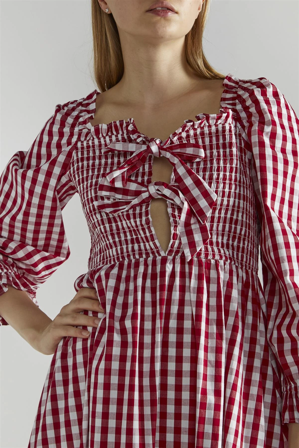 Glamorous Cherry-Red-Gingham Front-Tie-V-Neck Midaxi-Dress 6 Glamorous Cherry-Red-Gingham Front-Tie-V-Neck Midaxi-Dress - Image 4