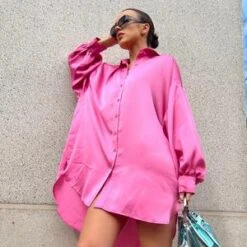 Pink Sateen Oversized Mini Shirt-Dress -Glamorous Shop b168a5631556498ab33546621c5af3e1 tplv o3syd03w52 resize jpeg 300 300