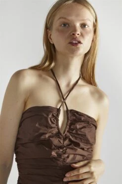 Glamorous Brown Ruched Midaxi-Dress -Glamorous Shop b1cb37c3 2499 4a78 bb9b 1a28cdd2abbf