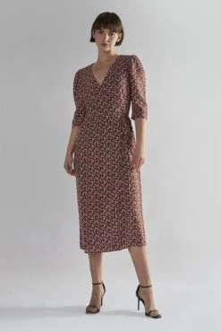 Glamorous Maroon Ditsy Floral V Neck Midi Dresses