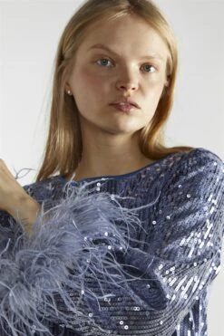 Glamorous Blue-Sequin Feather Cuff Mini-Dress -Glamorous Shop b81782a8 0a8f 49fc 89b1 d6ab736e4503