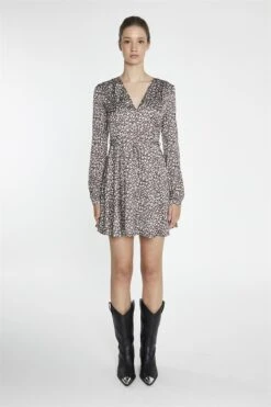 Glamorous Brown-Ditsy V-Neck Mini-Dress