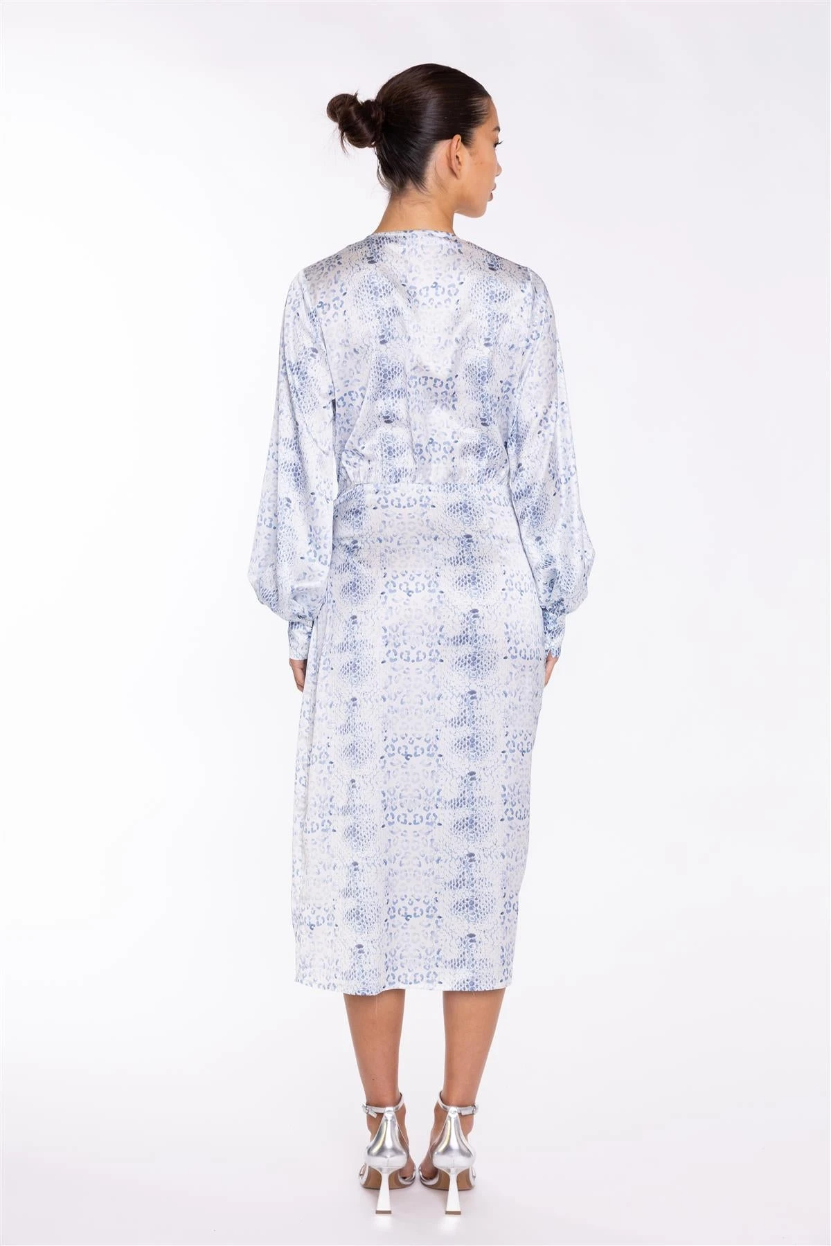 Glamorous White-Blue Animal Wrap Midi-Dress 4 Glamorous White-Blue Animal Wrap Midi-Dress - Image 2