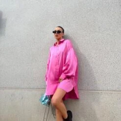 Pink Sateen Oversized Mini Shirt-Dress -Glamorous Shop bb85c0e6c38841e1a55d5adb182660b6 tplv o3syd03w52 resize jpeg 300 300