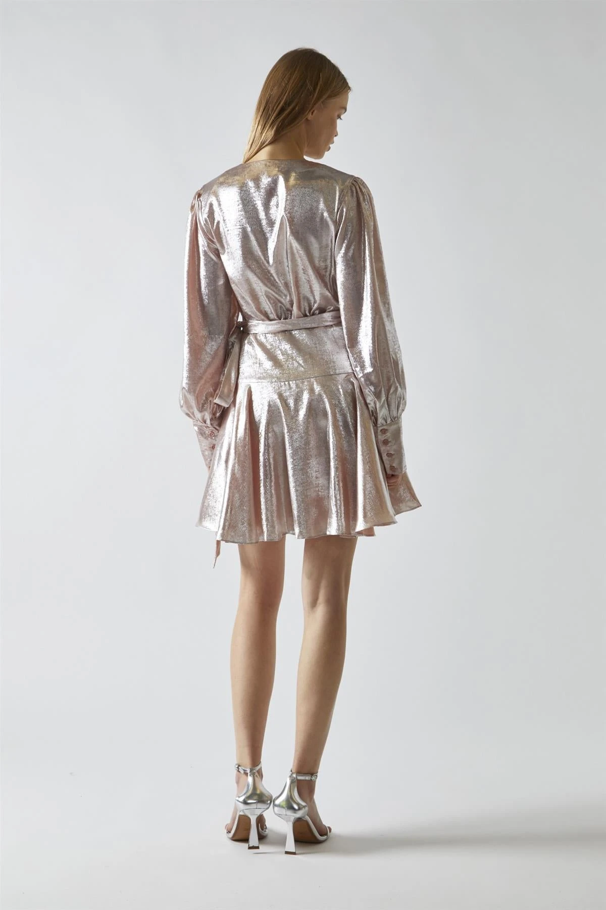 Glamorous Peach-Metallic Wrap Mini-Dress 4 Glamorous Peach-Metallic Wrap Mini-Dress - Image 2
