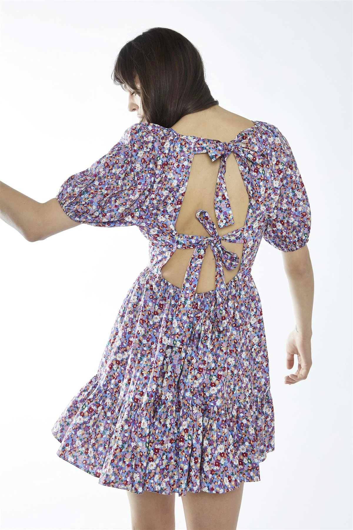 Glamorous Blue Texture-Floral Ruffle-Hem Mini-Dress 4 Glamorous Blue Texture-Floral Ruffle-Hem Mini-Dress - Image 2