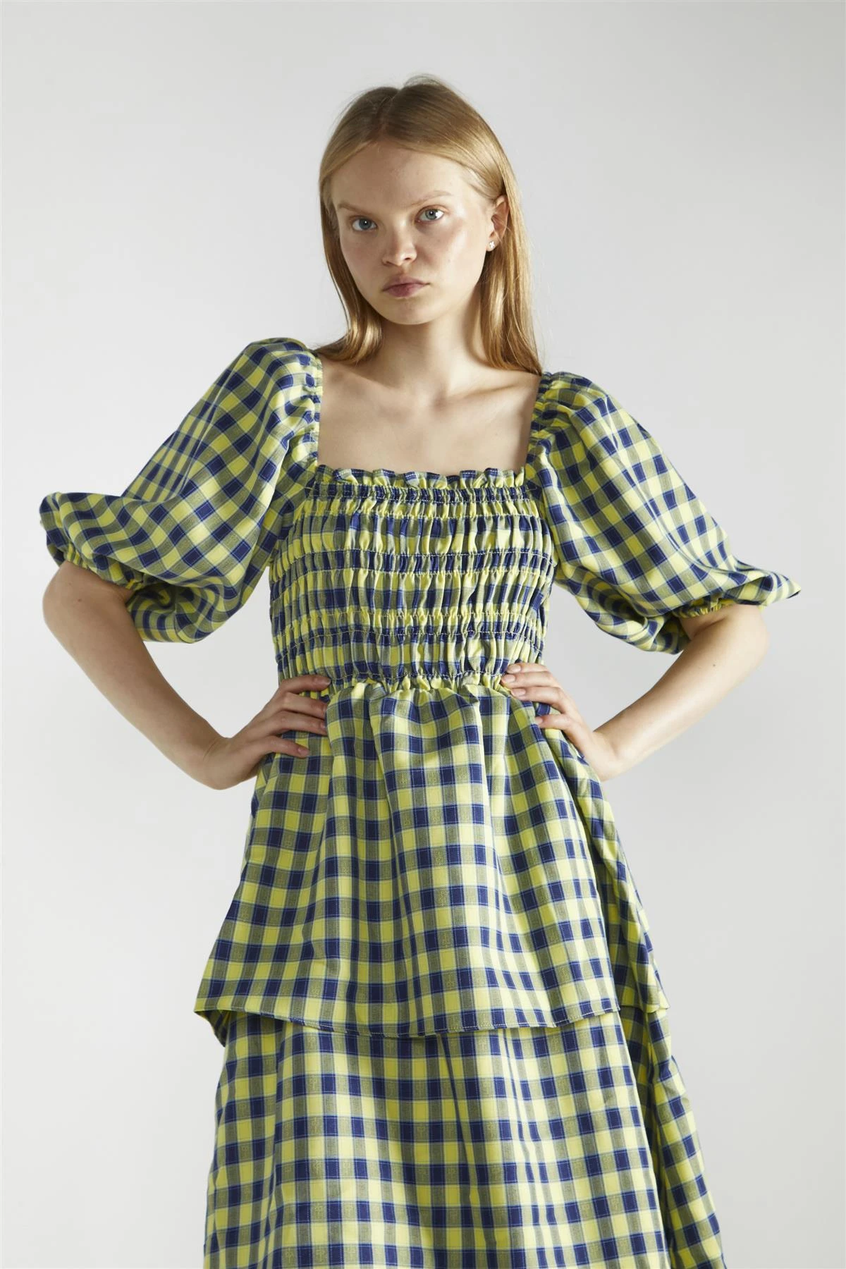 Glamorous Yellow-Blue Check Tiered Maxi-Dress 5 Glamorous Yellow-Blue Check Tiered Maxi-Dress - Image 3