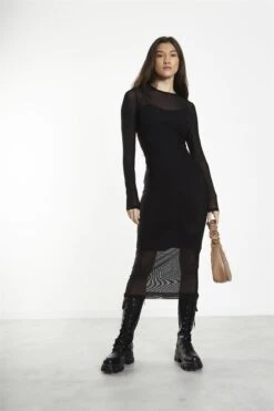 Glamorous Black Mesh Crew Neck Midi-Dress -Glamorous Shop bc4455c0 e8e6 4d6f 9a4d 25063e8c15f6