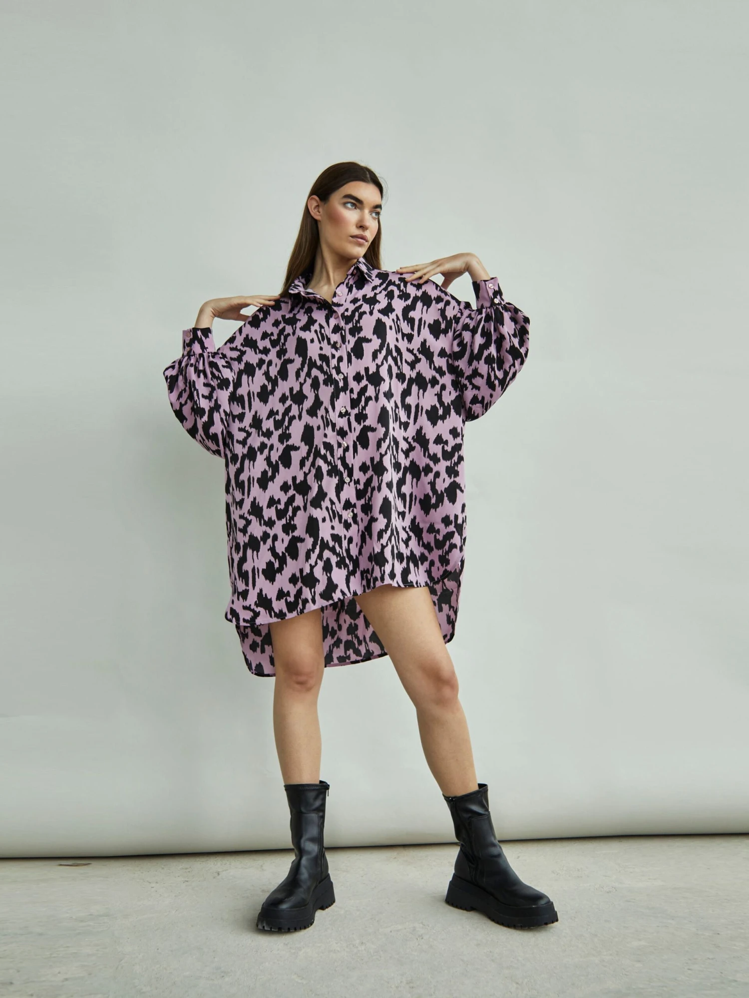 Glamorous Dusty Lilac Sketch Animal Print Shirt Dress 5 Glamorous Dusty Lilac Sketch Animal Print Shirt Dress - Image 3