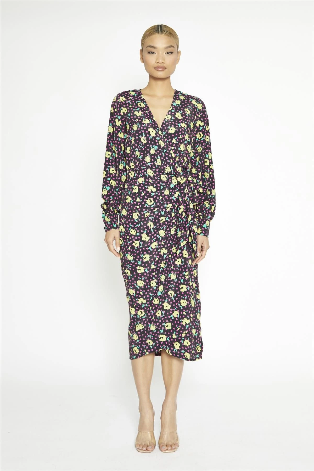 Glamorous Black Multi-Roses Wrap Midi-Dress 3 Glamorous Black Multi-Roses Wrap Midi-Dress