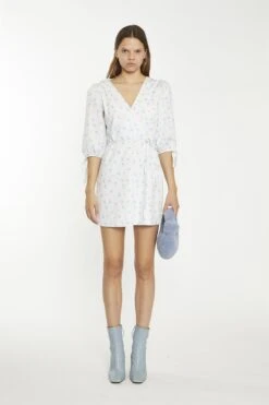 Glamorous White-Blue-Pink Ditsy Wrap Tie Mini-Dress -Glamorous Shop c20d92dd 5ea9 42f8 9a30 9b603f5942e1