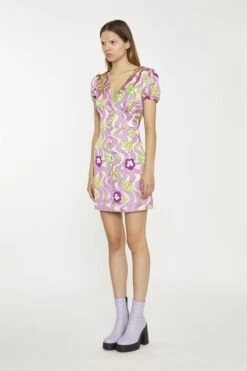 Glamorous Purple-Swirl-Floral V-Neck-Button-Up Mini-dress -Glamorous Shop c3fe7b0e bf21 4a0a b86c ebaf07e2ba90
