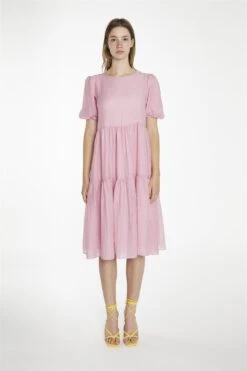 Glamorous Soft-Pink Tiered Midi-Dress