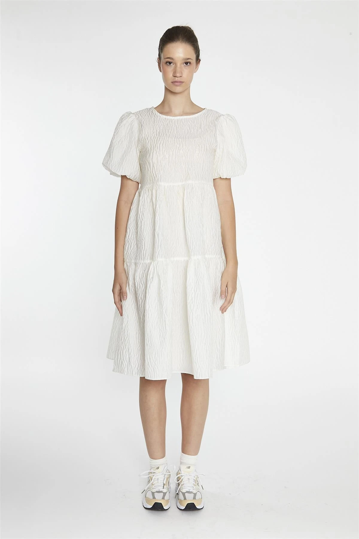 Glamorous Cream Textured-Brocade Tiered Midi-Dress 3 Glamorous Cream Textured-Brocade Tiered Midi-Dress