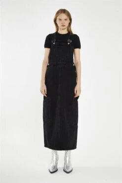 Glamorous Washed-Black Denim Dungaree Midi-Dress