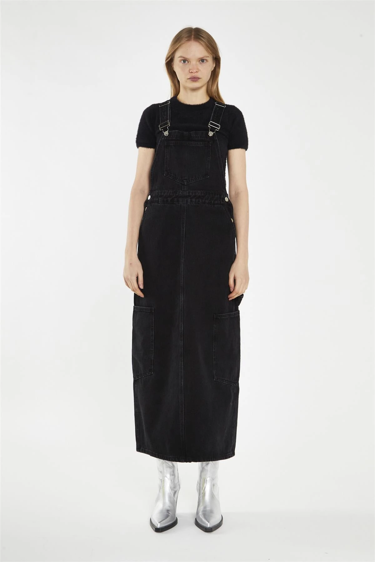 Glamorous Washed-Black Denim Dungaree Midi-Dress 3 Glamorous Washed-Black Denim Dungaree Midi-Dress
