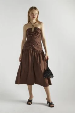 Glamorous Brown Ruched Midaxi-Dress