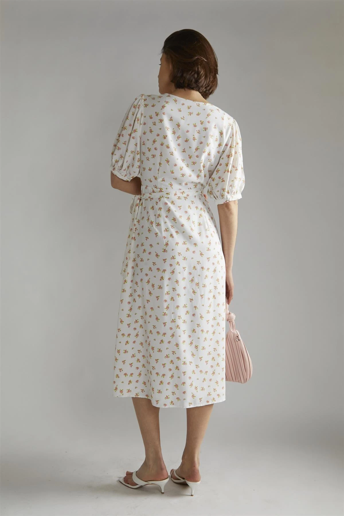 Glamorous White Pink Ditsy V-neck Wrap Midi-Dress 4 Glamorous White Pink Ditsy V-neck Wrap Midi-Dress - Image 2