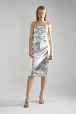 Glamorous Silver-PU Strapless Midaxi-Dress