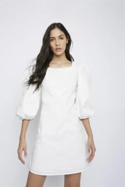 Glamorous Off-White Puff-Sleeve-Contrast-Stitch Mini-Dress -Glamorous Shop cd2ec9b2 bae4 43b2 90f4 c26993dd5a8a