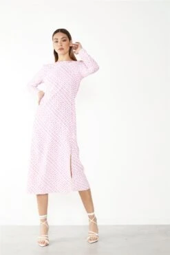 Glamorous White Pink Splodge Side Split Midi Dress