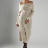 Glamorous Stone-Marl Bardot-Knit Midi-Dress