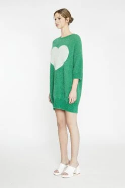 Glamorous Green White Glitter Heart Sweater Mini-Dress