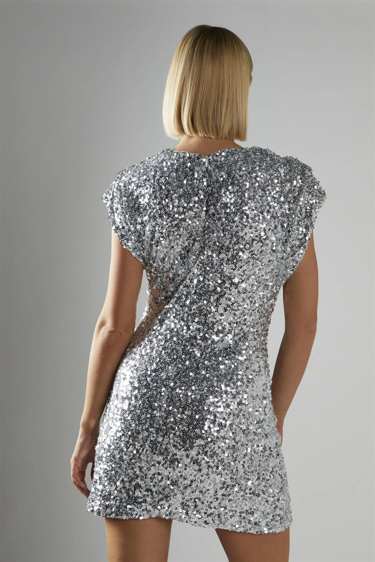 Glamorous Silver-Sequin Shoulder-Pad Mini-Dress 4 Glamorous Silver-Sequin Shoulder-Pad Mini-Dress - Image 2