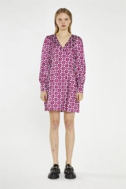 Glamorous Magenta-Flower V-Neck Mini-Dress