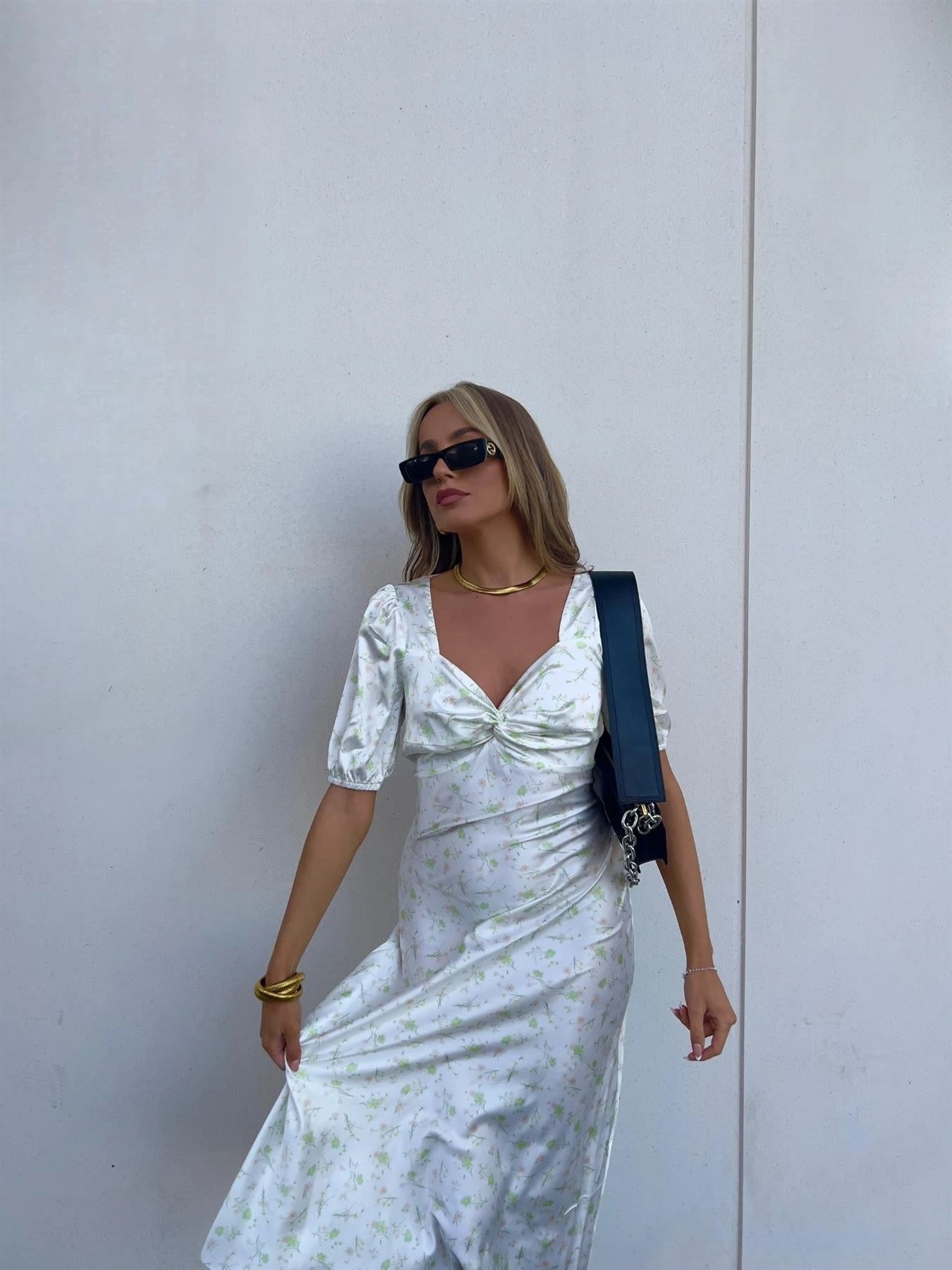 Glamorous Felicity Twist Front Midaxi Dress -Green Pink Stem Floral 5 Glamorous Felicity Twist Front Midaxi Dress -Green Pink Stem Floral - Image 3