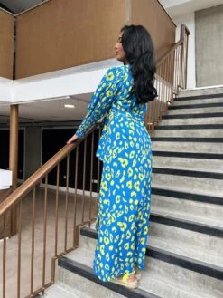 Glamorous Cobalt-Yellow Leopard Wrap Midi-Dress -Glamorous Shop db9cf150 d555 455c af18 2864532f58c8