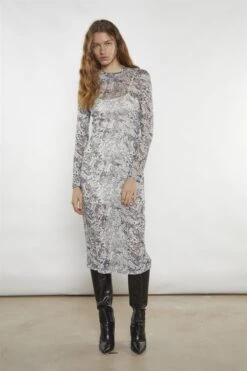 Glamorous Grey-Snakeskin Mesh-Bodycon Midi-Dress