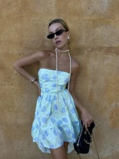 Glamorous Niamh Strapless Hi-Low Dress -Mint-Blue Floral -Glamorous Shop de2da004 98ed 45ee b992 acb182633f6a