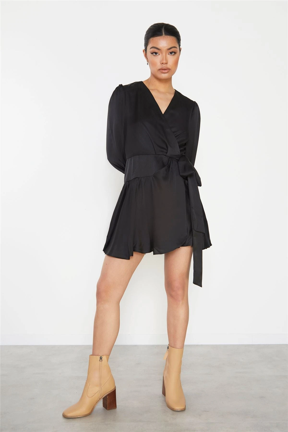 Glamorous Black Front Wrap V-Neck Mini-Dress 3 Glamorous Black Front Wrap V-Neck Mini-Dress