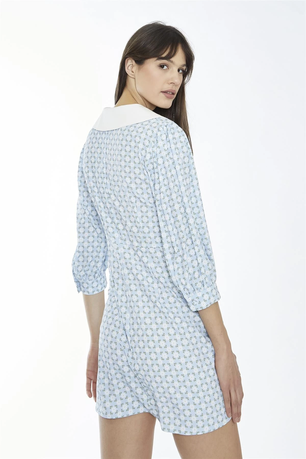 Glamorous Pale-Blue Ditsy Button-Through Collared Mini-Dress 4 Glamorous Pale-Blue Ditsy Button-Through Collared Mini-Dress - Image 2